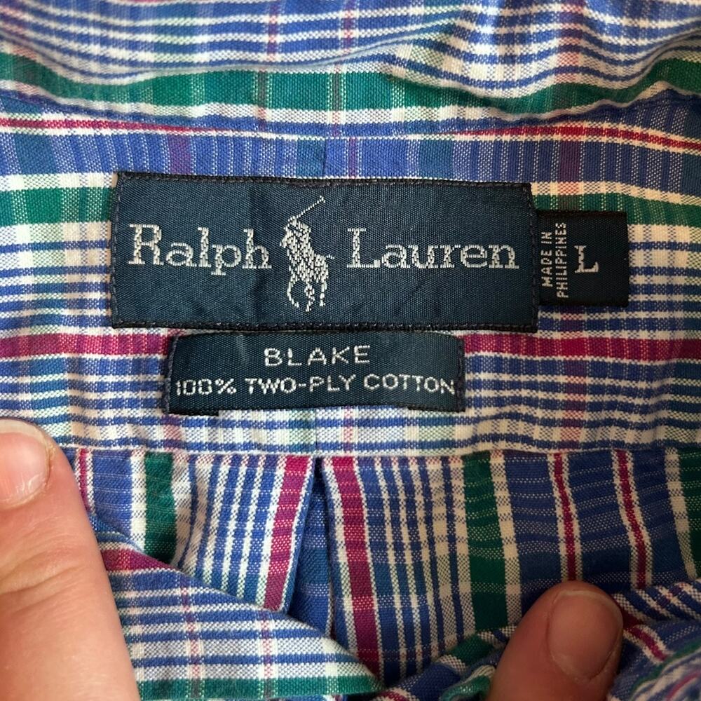 Ralph Lauren Blake Plaid Shirt 2-Ply Cotton Blue Green Pink L - Picture 4 of 15
